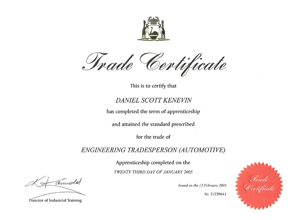 Daniel K Trade Certificate Engineering Tradesperson