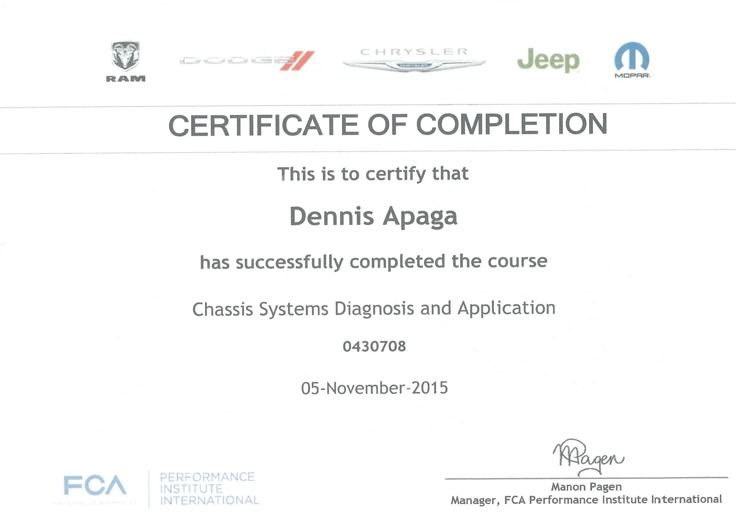Dennis Apaga Trade Certificate Chassis Systems Diagnosis