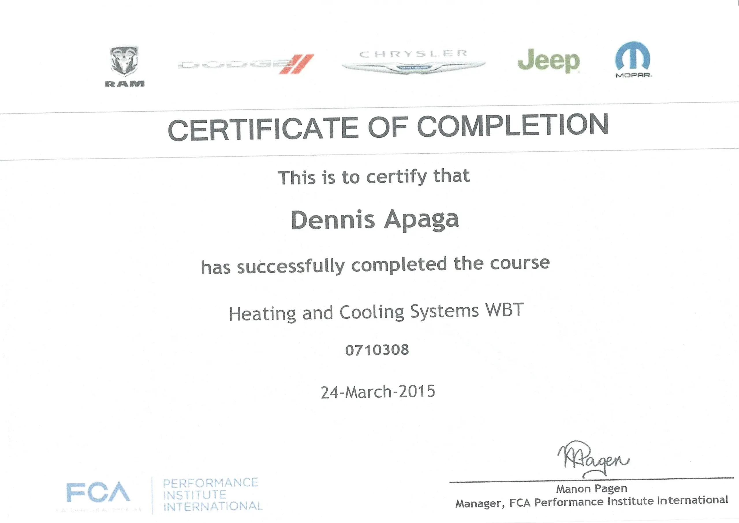 Dennis Apaga Trade Certificate Heating and Cooling Systems WBT